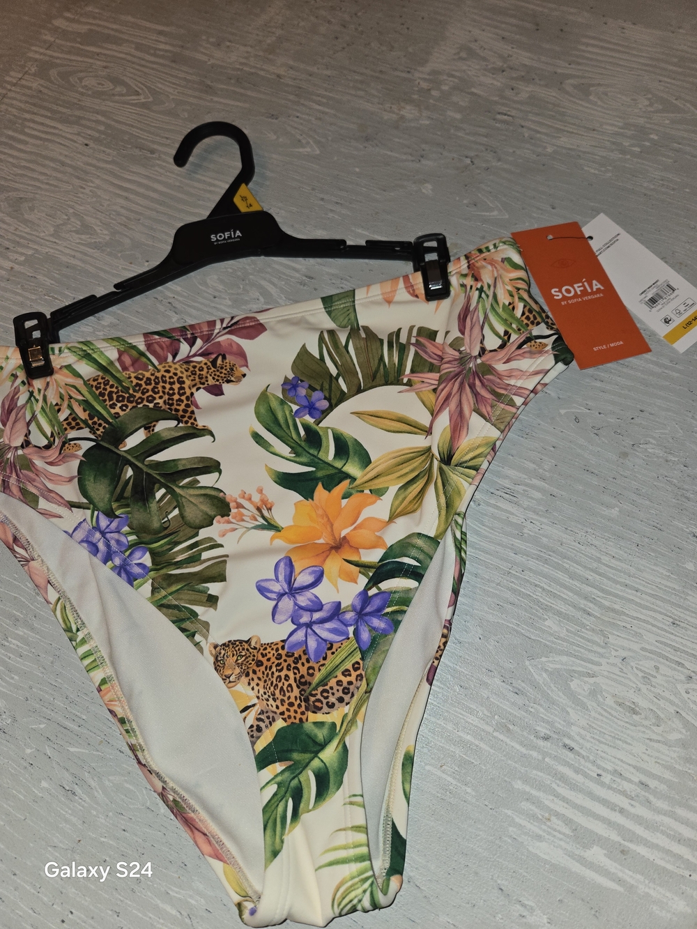 SOFIA Tropical Floral Leopard Cheeky High Waist Swim Bottoms Womens L 12-14 New